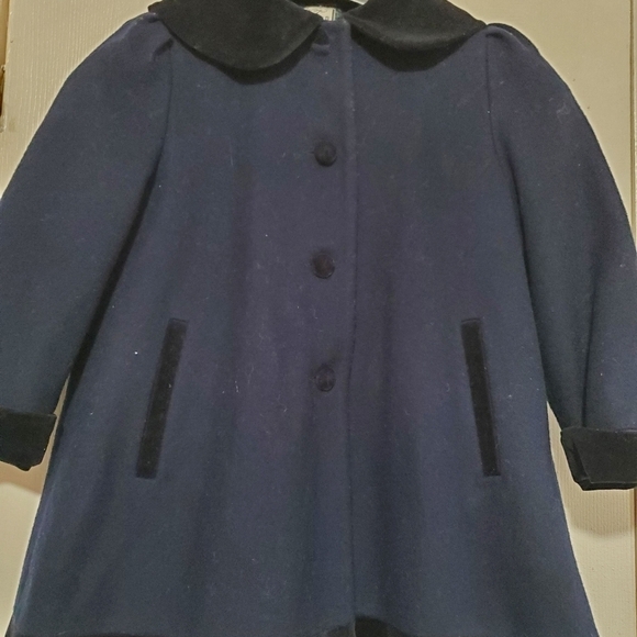 Rothschild Girls Dress Coat Size 5 Blue Jewl Wool Flower Trim Lined - Picture 4 of 9